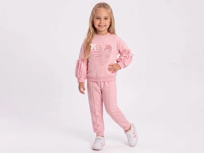 Toptan FEELY KİDS Kalp Nakışlı Kız Takım  PEMBE - Beniz Bebe