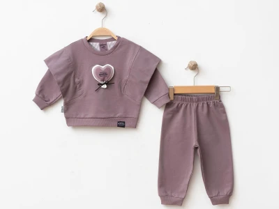 Toptan BEBİNNİ Kalp Nakışlı Kız Takım  - Toptan Çocuk Giyim Beniz Kids