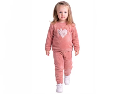 Toptan LİZARD Kalp Nakışlı Well Soft Peluş Kız Takım  GÜLKURUSU - Beniz Bebe