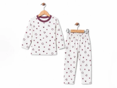 Toptan SÜPERMİNİ Kalpli Kız Bebek Pijama Takımı - Toptan Çocuk Giyim Beniz Kids