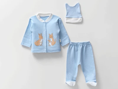 Kanguru Baskılı Bereli Unisex Bebe Takım 