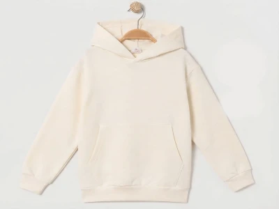 Toptan RUHAT KİDS Kanguru Cepli Siyah Kapşonlu 3 İp Şardonlu Erkek Sweat  Cream - Beniz Bebe