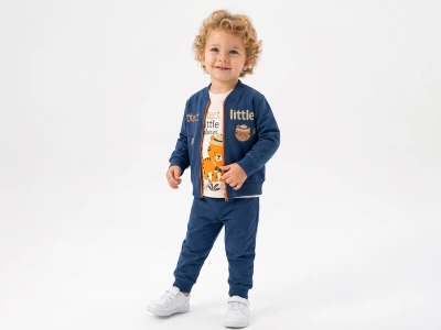 Toptan FEELY KİDS Kaplan Nakışlı Hırkalı Üçlü Erkek Bebe Takım - Toptan Çocuk Giyim Beniz Kids