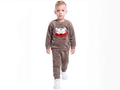 Toptan LİZARD Kaplan Nakışlı Well Soft Peluş Erkek Takım  - Toptan Çocuk Giyim Beniz Kids