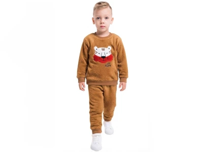 Toptan LİZARD Kaplan Nakışlı Well Soft Peluş Erkek Takım  KOYUKAHVE - Beniz Bebe