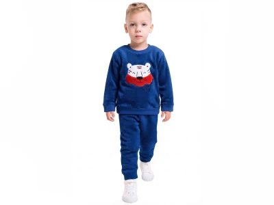 Toptan LİZARD Kaplan Nakışlı Well Soft Peluş Erkek Takım  LACİVERT - Beniz Bebe