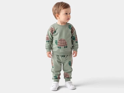 Toptan GÖZDE Kaplumbağa Baskılı Erkek Bebek Takım - Toptan Çocuk Giyim Beniz Kids