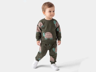 Toptan GÖZDE Kaplumbağa Baskılı Erkek Bebek Takım Khaki - Beniz Bebe