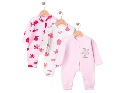 Toptan SÜPERMİNİ  Kaplumbağa Desenli Kız Bebe Üçlü Tulum  - Toptan Çocuk Giyim Beniz Kids