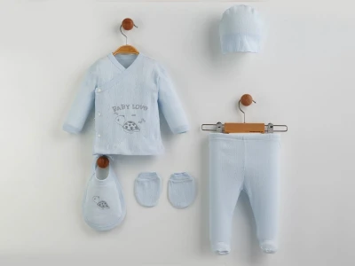Toptan ZIPIR Kaplumbağa Nakışlı Erkek 5li Yenidoğan Zıbın Set - Toptan Çocuk Giyim Beniz Kids