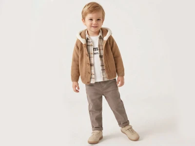Toptan CANÖZ Kapşonlu 3'lü Erkek Çocuk Takım CAMEL - Beniz Bebe