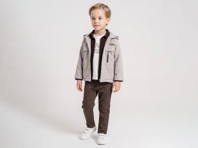 Toptan YAVRUCAK Kapşonlu 4'lü Erkek Çocuk Takım Grey - Beniz Bebe