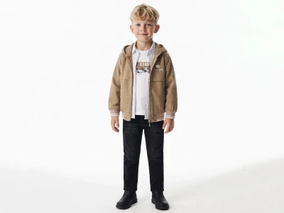 Toptan YAVRUCAK Kapşonlu 4'lü Erkek Çocuk Takım Beige - Beniz Bebe