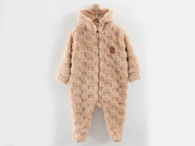 Toptan MİNİ BARAY Kapşonlu Welsfot Erkek Bebek Tulum KAHVERENGİ - Beniz Bebe