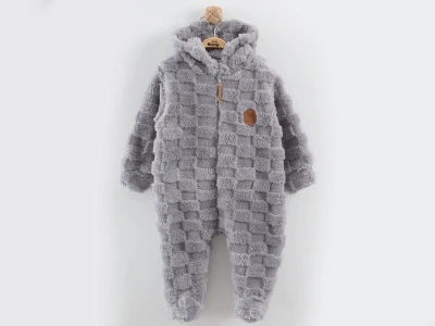 Toptan MİNİ BARAY Kapşonlu Welsfot Erkek Bebek Tulum GRİ - Beniz Bebe