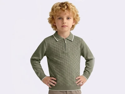 Toptan METEX Kare Desenli Triko Polo Yaka Erkek Sweat  HAKİ - Beniz Bebe
