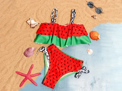 Karpuz Desenli Kız Mayo Bikini Takım