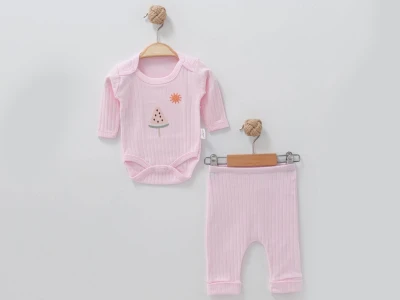 Toptan NAYINOM Karpuz Dondurma Baskılı Kız Bebe Takım  PEMBE - Beniz Bebe