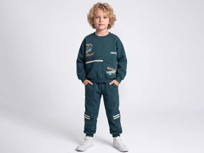 Toptan FEELY KİDS Kaykay Baskılı Cepli 3 İp Şardonlu Erkek Bebe Takım   - Toptan Çocuk Giyim Beniz Kids