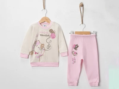 Kedi Baskılı Kız Bebe Pijama Takım