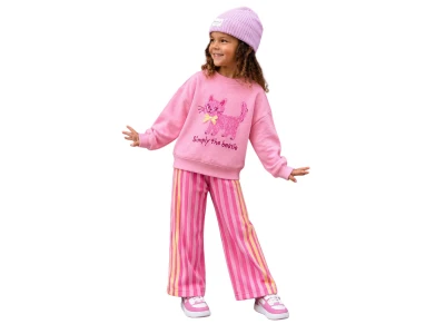 Toptan UNİCORN Kedi Baskılı Şardonsuz 3 İp Kız Takım - Toptan Çocuk Giyim Beniz Kids