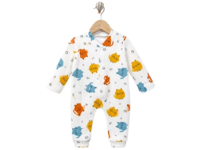 Toptan SÜPERMİNİ  Kedi Desenli Erkek Bebek Tulum  - Toptan Çocuk Giyim Beniz Kids