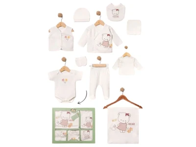 Toptan BABY ZUHU Kedi Detay 10'lu Hastane Çıkışı Kız Bebek Zıbın Set Powder - Beniz Bebe