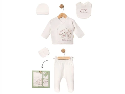Toptan BABY ZUHU Kedi Detay 5'li Hastahane Çıkışı Kız Bebek Zıbın Set - Toptan Çocuk Giyim Beniz Kids