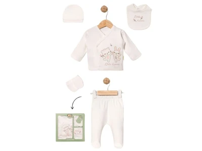 Toptan BABY ZUHU Kedi Detay 5'li Hastahane Çıkışı Kız Bebek Zıbın Set Pink - Beniz Bebe
