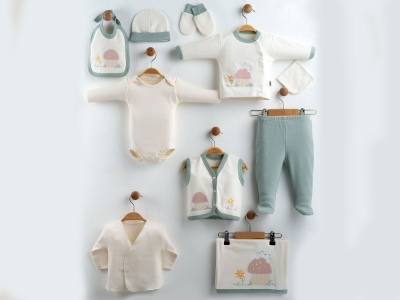 Kedi  Nakışlı 10lü Erkek Bebe Hastane Çıkışı Set