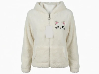 Toptan STAR POP Kedi Nakışlı Well Soft Peluş Kız Hırka - Toptan Çocuk Giyim Beniz Kids