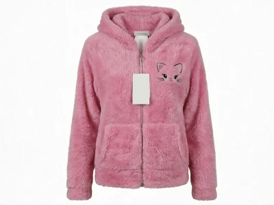 Toptan STAR POP Kedi Nakışlı Well Soft Peluş Kız Hırka PEMBE - Beniz Bebe