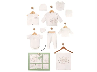 Toptan BABY ZUHU Kedi Tavşan Detay 10'lu Hastane Çıkışı Kız Bebek Zıbın Set GÜLKURUSU - Beniz Bebe