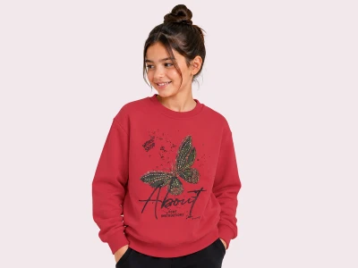 Toptan ROYA KİDS Kelebek Baskılı 3 İp Şardonlu Kız Sweat   - Toptan Çocuk Giyim Beniz Kids