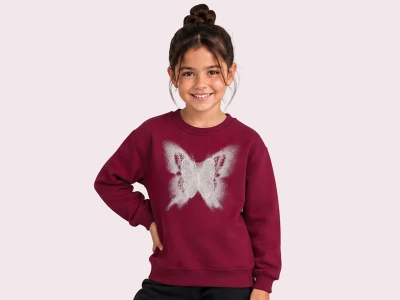 Toptan ROYA KİDS Kelebek Baskılı 3 İp Şardonlu Kız Sweat   - Toptan Çocuk Giyim Beniz Kids