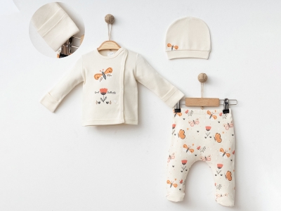 Kelebek Baskılı  Kız Bebe 3lü Set