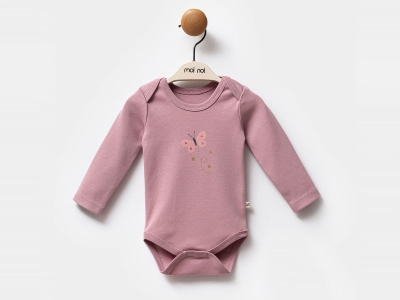 Kelebek Baskılı  Kız Bebe Çıtçıtlı Badi