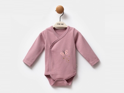 Kelebek Baskılı  Kız Bebe Çıtçıtlı Badi