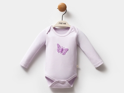 Kelebek Baskılı Kız Bebe Çıtçıtlı Badi