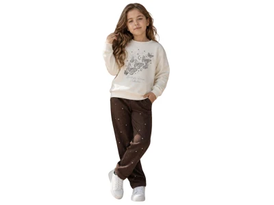 Toptan LADY GOLD Kelebek Baskılı Taş Detaylı Kız Takım  - Toptan Çocuk Giyim Beniz Kids