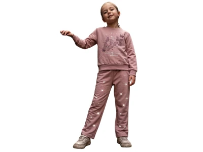 Toptan LADY GOLD Kelebek Baskılı Taş Detaylı Kız Takım  - Toptan Çocuk Giyim Beniz Kids