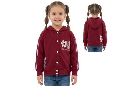 Toptan ROYA KİDS Kelebek & Çiçek Nakışlı 3 İp Şardonlu Kapşonlu Kız Hırka  - Toptan Çocuk Giyim Beniz Kids