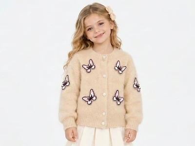 Toptan TOLGA KİDS Kelebek Detay Kız Çocuk Hırka Beige - Beniz Bebe
