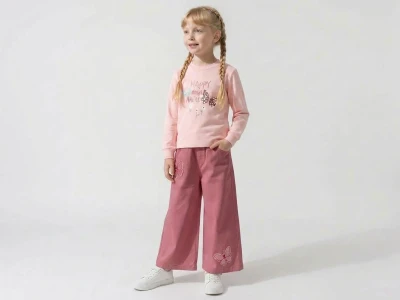 Toptan CARİNO Kelebek Detay Kız Çocuk Takım - Toptan Çocuk Giyim Beniz Kids