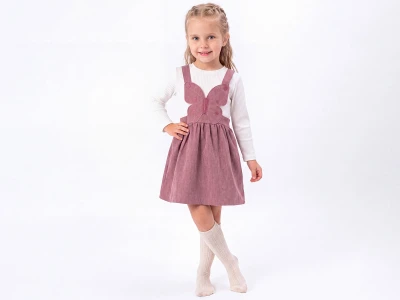 Toptan ÇİLEK BEBE Kelebek Detaylı Kadife Kız Bebe Salopet Takım GÜLKURUSU - Beniz Bebe