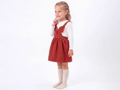 Toptan ÇİLEK BEBE Kelebek Detaylı Kadife Kız Bebe Salopet Takım KİREMİT - Beniz Bebe