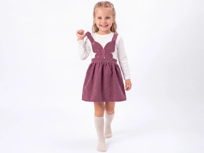 Toptan ÇİLEK BEBE Kelebek Detaylı Kadife Kız Salopet Takım MÜRDÜM - Beniz Bebe