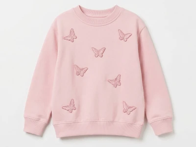 Toptan İ-CAN Kelebek Detaylı Kız Sweat PEMBE - Beniz Bebe