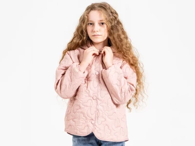 Toptan ÖZ BEBE Kelebek Nakış Desenli Düğmeli Kız Mont  - Toptan Çocuk Giyim Beniz Kids