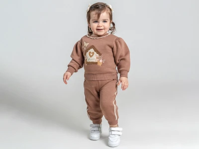 Toptan PAMPAL KİDS Kelebek Nakışlı Dantel Detaylı 3 İp Şardonlu Kız Bebe Takım - Toptan Çocuk Giyim Beniz Kids